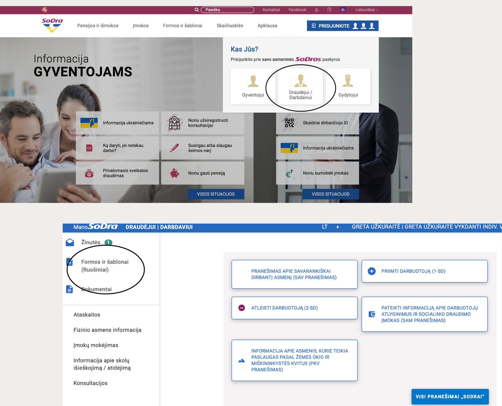 sav pranesimai, motinystes ismokos, darbas su idv