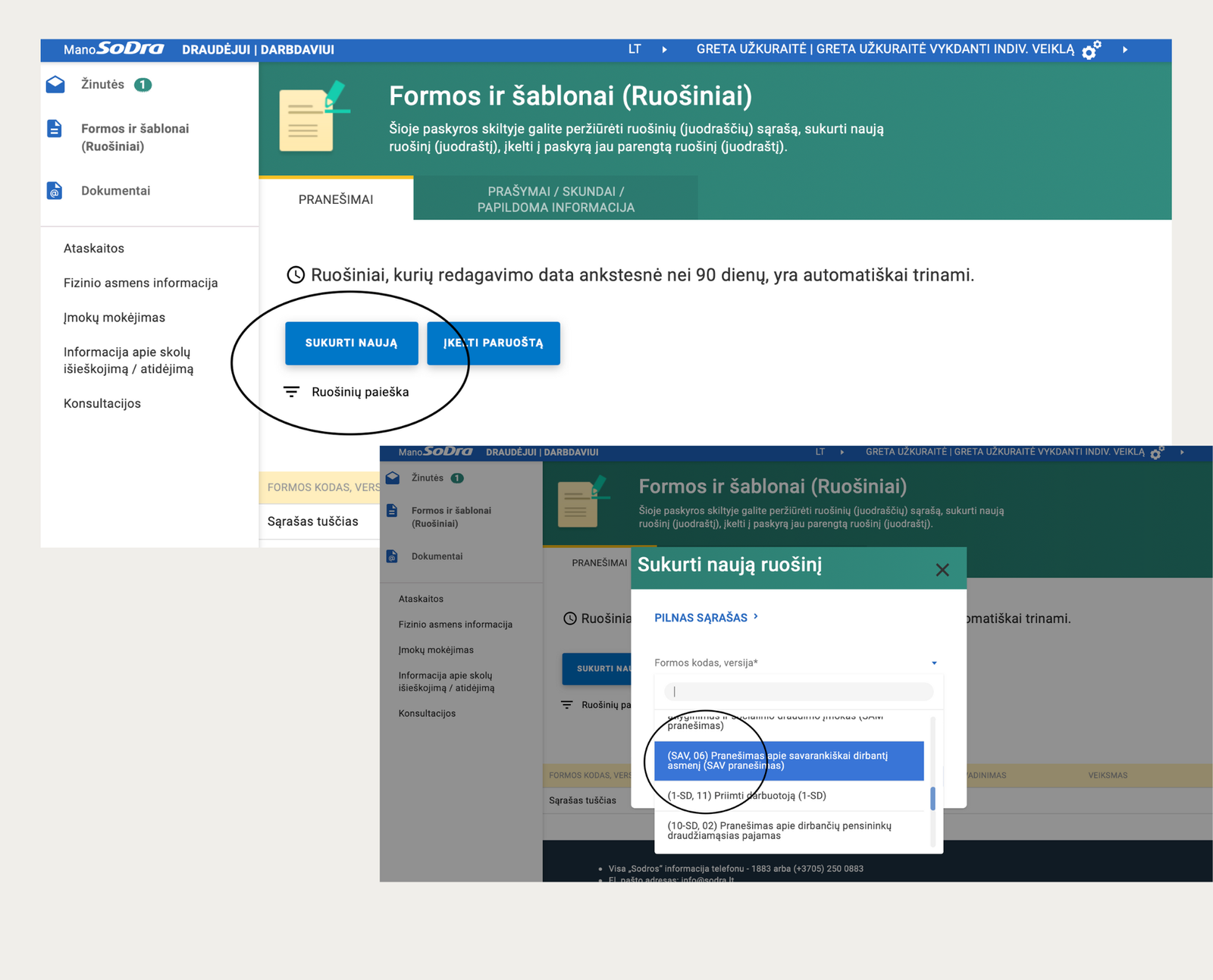sav pranesimai, pildymas, idv, savarankiska veikla